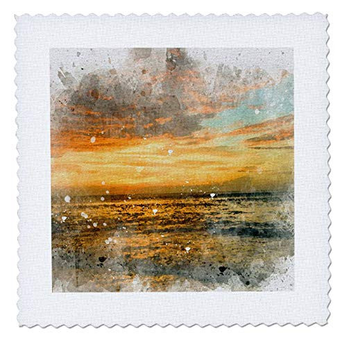3dRose Image Of Watercolor Bright Yellow Sunset On The Beach Art - Quilt Squares -qs_328986_3- 3dRose Image Of Watercolor Bright Yellow Sunset On The Beach Art - Quilt Squares -qs_328986_3-
