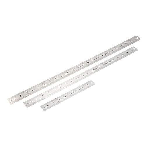 uxcell Double Sides Straight Ruler 20cm 50cm 60cm 3 in 1 Silver Tone