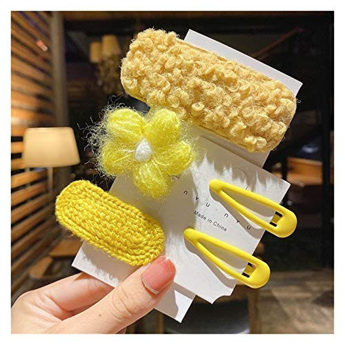 Hair Clips 1 Set Autumn and Winter Children Cute Cartoon Flower Fruit Hair Clips Girls Sweet Nylon Knitting Hairpins Kids Hair Accessories -Color  Yellow 5 Pcs-