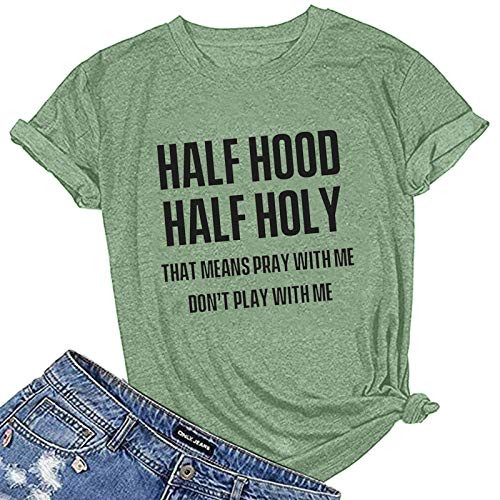 Shirt for Women Short Sleeve Tee Loose T-Shirts Casual Letter Graphic Printing Crew Neck Blouse Tops Green