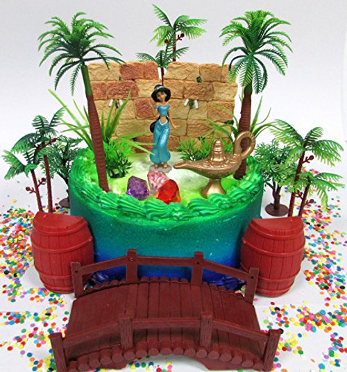 Aladdin Princess Jasmine Birthday Cake Topper Set Featuring Jasmine Figure and Decorative Themed Accessories