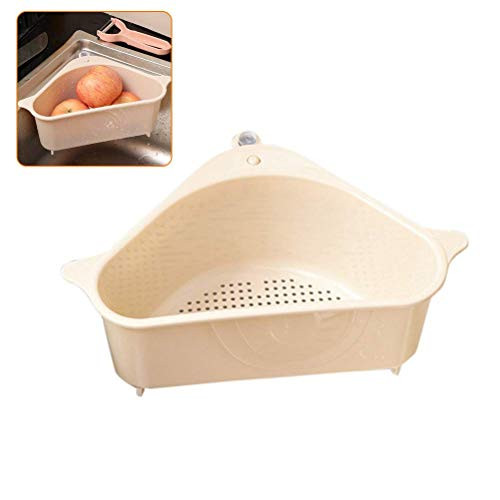 THMY Sink Drain ShelfKitchen Sink Corner Colander Strainer Basket Triangle Hanging Sink Drain Storage Rack Support Shelf Corner with Suction Cup for Kitchen Bathroom