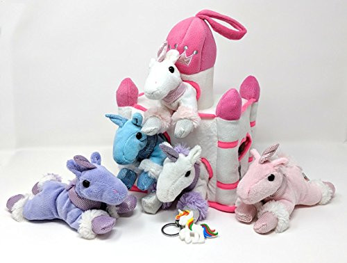 Super Fun Stop Unicorn Gift Set - 12" White Castle with 5 Stuffed Unicorns by Unipak + Unicorn Keychain Super Fun Stop Unicorn Gift Set - 12" White Castle with 5 Stuffed Unicorns by Unipak + Unicorn Keychain