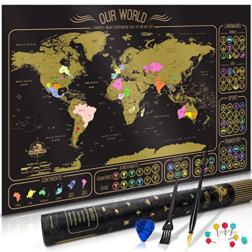 Scratch Map Scratch Off Map of the World Poster Travel Map Vibrant Colors For Every Country & USA State Unique Scratch Off Icons To Relive Your Travels Premium Quality 24" x 36" Scratching Tools