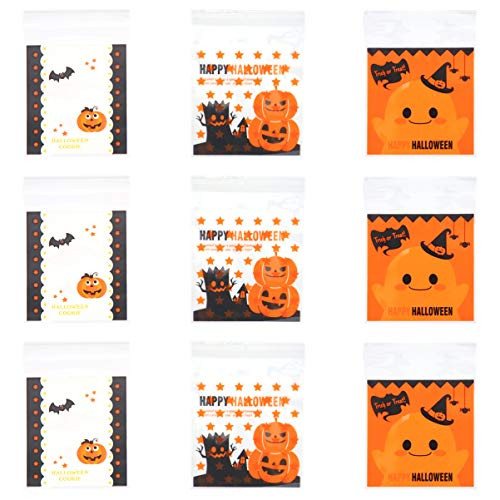 ARTIBETTER 300Pcs Halloween Treat Bags Self Adhesive Candy Cookie Bags Cellophane Plastic Cookie Bags for Halloween Party Favors