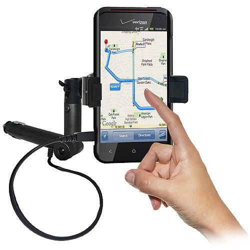 Amzer AMZ94269 Lighter Socket Phone Mount with Charging & Case System for HTC Droid Incredible 4G LTE ADR6410 - Mount - Retail Packaging - Black