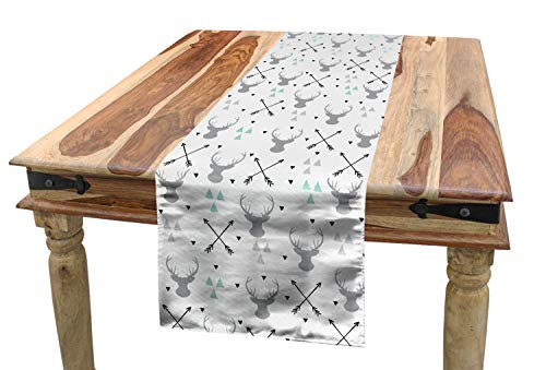 Lunarable Antlers Table Runner Hunting Theme Scandinavian Design Elements Arrows Triangles Deer Dining Room Kitchen Rectangular Runner 16 inch X 90 inch Mint Green
