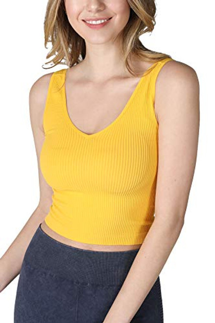 NIKIBIKI Women Seamless V-Neck Ribbed Crop Top Made in U.S.A One Size -Mango-