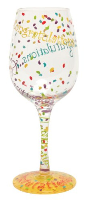 Designs by Lolita Congratulations Hand-painted Artisan Wine Glass 15 oz.