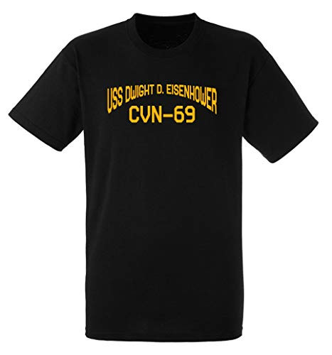 MILITARY USS Dwight D. Eisenhower CVN-69 Aircraft Carrier Supercarrier Standard Size Short Sleeve Tee Shirt - Large Black