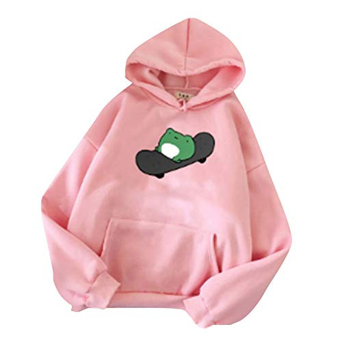 YAnGSale Women Casual Hoodie Pullover Loose Fleece Sweater Pocket Sweatshirt Long Sleeve Blouse Tunic Top -Pink L-