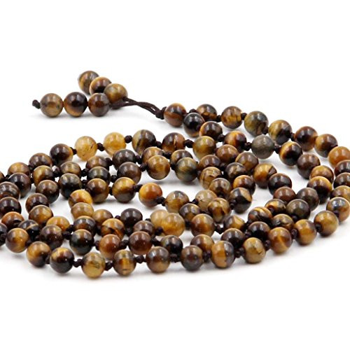 OVALBUY Buddhist Mala Hand Knotted 108 6mm Tiger Eye Beads for Meditation and Prayer