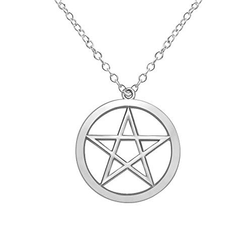 MANZHEN Gold Silver Supernatural Star Pentagram Pentacle Pendant Necklace Wicca Pagan Jewelry -Silver-