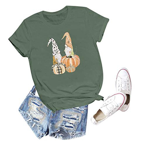 Kethorina Pumpkin Elves Fall Yall Thanksgiving Shirts Women Funny Graphic Tee Tops Short Sleeve T-Shirts Top Green