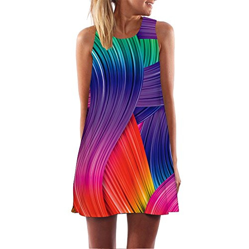 Vintage Boho Women Loose Summer A-Line Sleeveless 3D Floral Print Bohe Tank Mini Dress -M Purple- Vintage Boho Women Loose Summer A-Line Sleeveless 3D Floral Print Bohe Tank Mini Dress -M Purple-