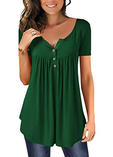 Mystry Zone Plus Size Shirts Blouse Tunic Tops Womens Solid Color Tee Vneck Buttons Green XXL