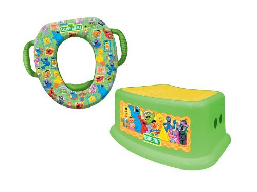 Sesame Street "Framed Friends" Potty Training Combo Kit - Contour Step Stool & Soft Potty, Green
