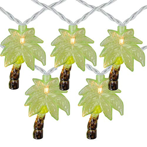 10-Count Green Tropical Palm Tree Outdoor Patio String Light Set 7.25ft White Wire