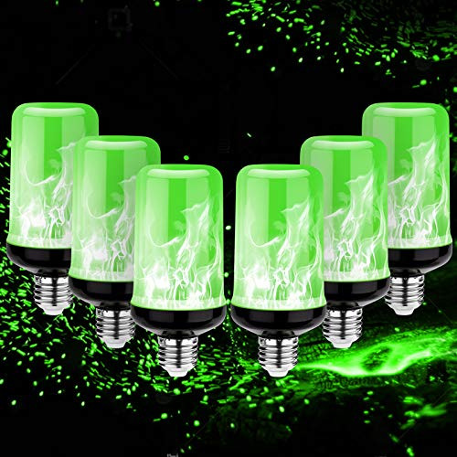 Pretigo 2020 Upgrade Green Fire Bulbs 6W 4 Modes E26/E27 Base Fire Light Bulbs with Gravity Sensor for Halloween Christmas Indoor Outdoor Decorations -6 Pack-