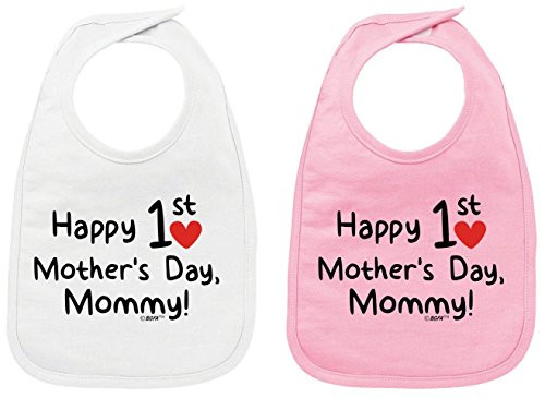 Funny Baby Clothes Mothers Day Gift Happy 1st Mothers Day Baby Bib White and Pink 2 Pack Funny Baby Clothes Mothers Day Gift Happy 1st Mothers Day Baby Bib White and Pink 2 Pack