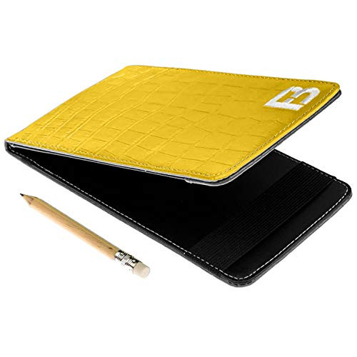 Fuzzy Bunkers Quality Leather Golf Scorecard Holder - Yardage Book Cover Plus Free Golf Pencil and Downloadable PDF Stat Tracker Sheet -Yellow-
