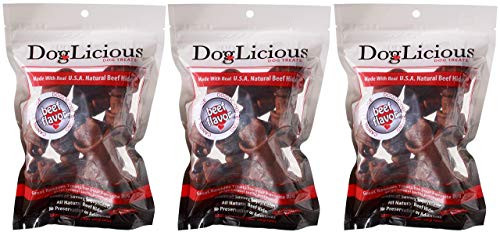 Doglicious 15 Pack of Beef-Basted Rawhide Bone Dog Treats 4 Inch Made with Real U.S.A. Natural Beef Hide