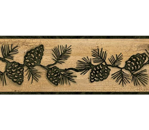 Green and Brown Lodge Pinecones Wallpaper Border