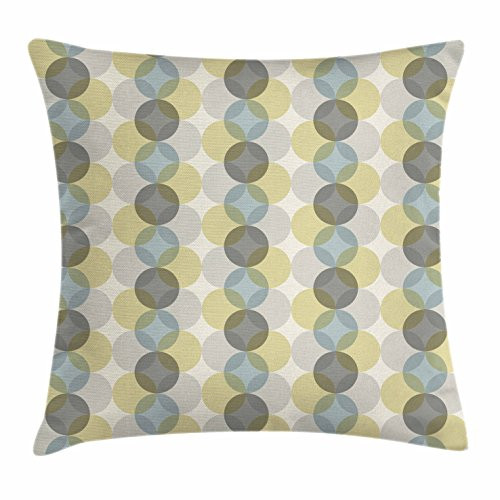 Lunarable Circle Throw Pillow Cushion Cover Flower of Life Design Vintage Fifties Midcentury Atomic Art Movement Inspired Decorative Square Accent Pillow Case 18 inch X 18 inch Sepia Beige