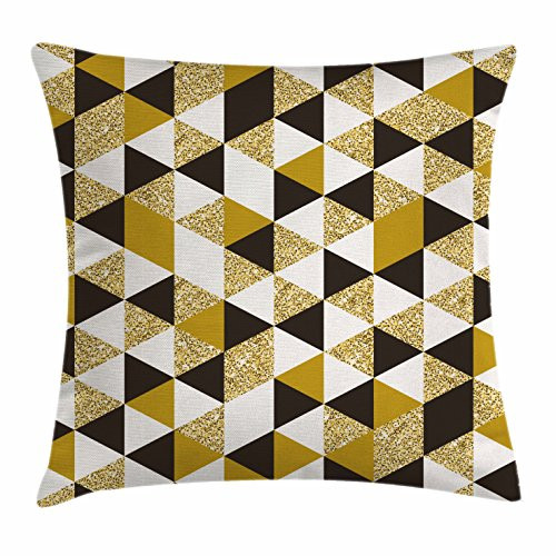 Ambesonne Geometric Throw Pillow Cushion Cover Triangles Pattern in Shades Graphic Illustration Decorative Square Accent Pillow Case 18 inch X 18 inch Coffee Yellow