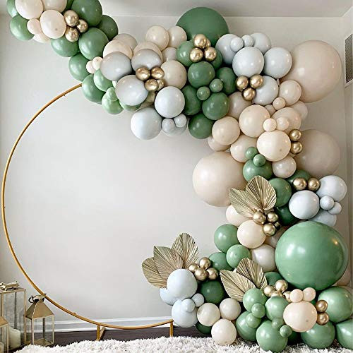 Sage Green Balloon Garland Arch Kit - 154pcs Avocado Green Balloon with White balloons Gold Balloons and Macaron Gray Balloons for Wedding Birthday Party Baby Shower Party Background Decoration