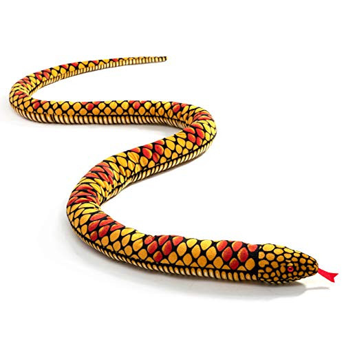 HollyHOME Plush Giant Snake Stuffed Animal Realistic Snake with Red Eyes Toy Gifts for Kids 110 Inches Yellow