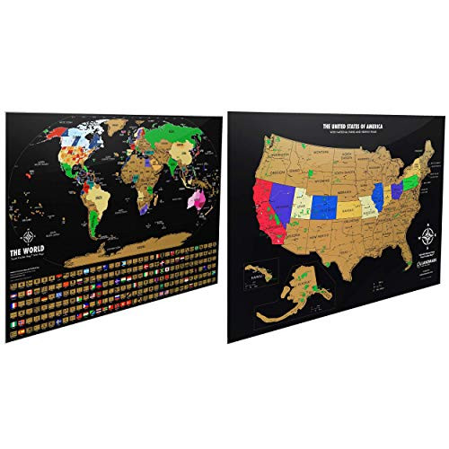 Landmass Black Scratch Off World Map  Plus Black Scratch Off USA Map