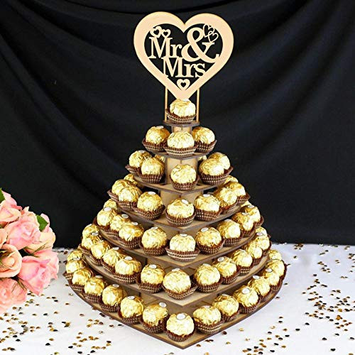 Mr  and  Mrs Chocolate Display Stand Wedding Centerpiece Heart Tree Tower Decor Love Shape Wooden Chocolate Display Shelf for Bride to Be Engagement Anniversary Valentines Day Decoration