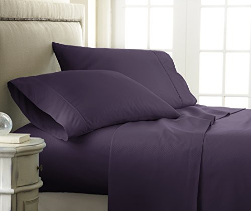 ienjoy Home 4 Piece Sheet Set Embossed Checkered Pattern California King Purple