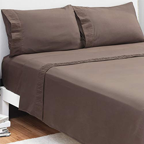Bedsure Full Size Sheets Set Brown - Soft 1800 Bedding Microfiber Sheets for Full Size Bed - Wrinkle Fade Stain Resistant - 4 Pieces