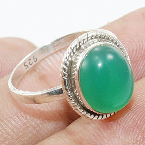 Solid 925 Sterling Silver Rings for Women  and  Girls Sterling Silver Green Onyx Ring Halo Mothers Day Gift Bridesmaid Gift Handmade Jewelry