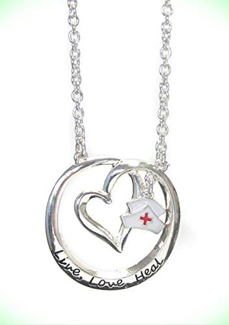 Nurse Round Circle Heart Disc with Cap Charm Live Love Heal RN Necklace for Women