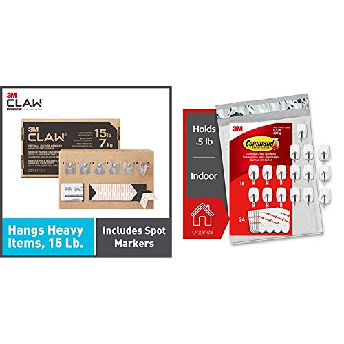 3M Claw Drywall Picture Hangers Holds 15 lb.  and  Command Wire Hooks Small 16-Hooks