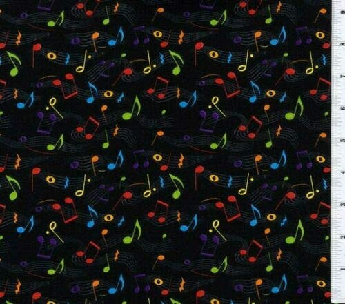 1/4 Yard - Music Notes Multi Color Black Sewing Fabric 100 percent Cotton - Fat Quarter -18 inch x 21 inch-