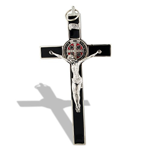 Saint Benedict Wall Crucifix with Colored Enamel (Silver-Black)