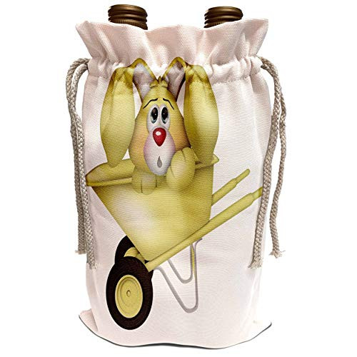3dRose Anne Marie Baugh - Animals - Cute Yellow Bunny In A Wheelbarrow Illustration - Wine Bag -wbg_222603_1- 3dRose Anne Marie Baugh - Animals - Cute Yellow Bunny In A Wheelbarrow Illustration - Wine Bag -wbg_222603_1-