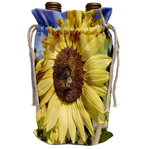 3dRose Patricia Sanders Flowers - Yellow Sunflower with Bee- Flowers- Floral Photography - Wine Bag -wbg_37556_1-