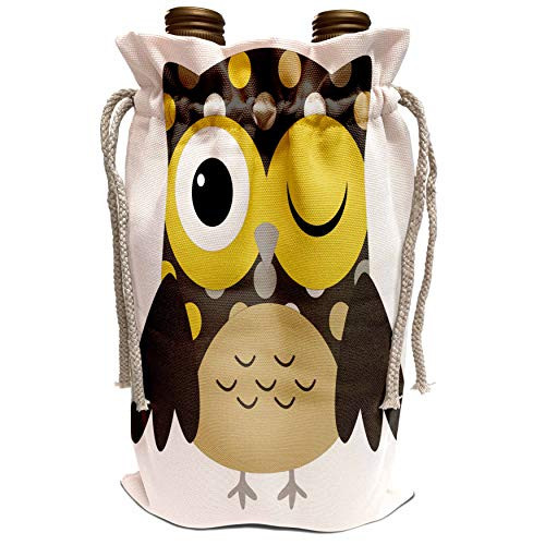 3dRose Anne Marie Baugh Owls - Cute Yellow Polka Dot Owl - Wine Bag -wbg_61009_1-