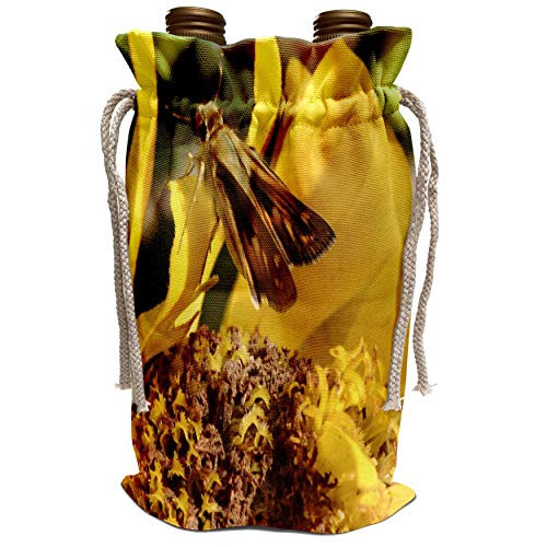 3dRose Patricia Sanders Flowers - Yellow Zinnia with Butterfly- Flowers- Macro Photography - Wine Bag -wbg_36312_1- 3dRose Patricia Sanders Flowers - Yellow Zinnia with Butterfly- Flowers- Macro Photography - Wine Bag -wbg_36312_1-