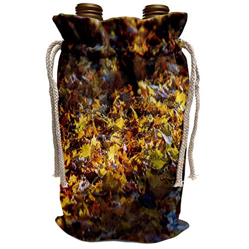 3dRose Alexis Photography - Seasons Autumn Leaves - Ray of sunlight over the carpet of yellow maple leaves on the ground - Wine Bag -wbg_301502_1-