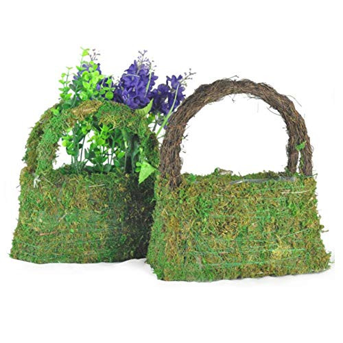 Moss Green Handbag Garden Basket - Green Moss Purse Planters Creative Hand-Woven Green Moss Flower Baskets Wedding Flower Girl Basket