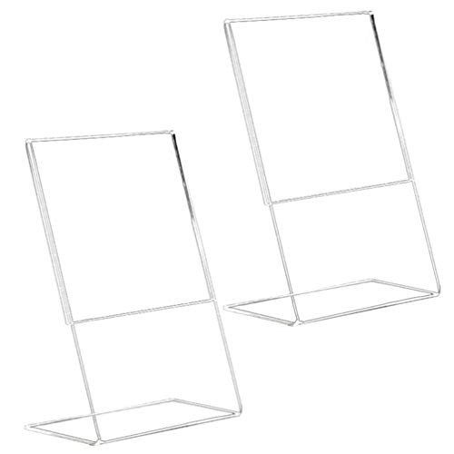 TOYANDONA 2PCS Acrylic Sign Holder with Vertical Slant Back Clear Plexiglass Sign Holder Lucite Picture Photo Frames Flyer Document Paper Display Stand