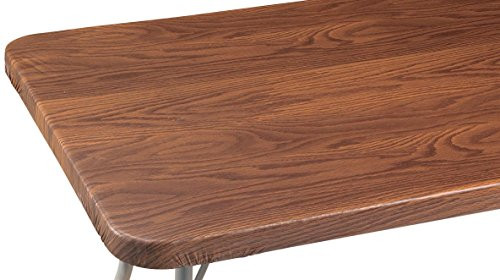 Wood Grain Vinyl Elasticized Banquet Table Cover - 60 inch x 30 inch Oblong