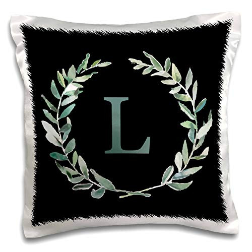 3dRose Wreath with monogram initial letter L in green on black. - Pillow Cases -pc_337368_1-