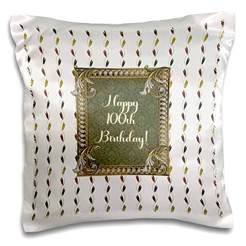 3dRose Image of Happy 100th Birthday Elegant Frame of Leaves Green. - Pillow Cases -pc_329224_1-
